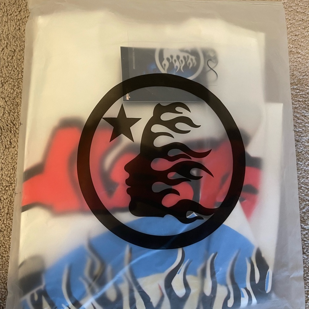 White Graphic Tee with Red and Blue Design